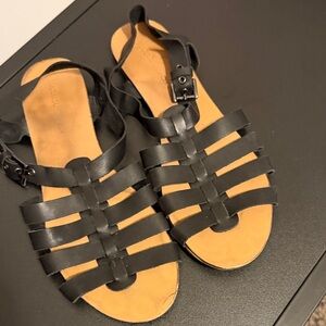 Elegant Black Gladiator Sandals REAL LEATHER